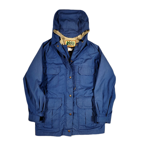 REI Blue Hooded Jacket‎ Womens Small Made USA Windbreaker Rain Outdoor - Picture 1 of 8